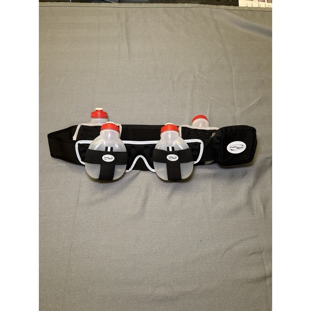 FuelBelt Hydration Running Belt 4 Bottle Marathon Training Black White XL